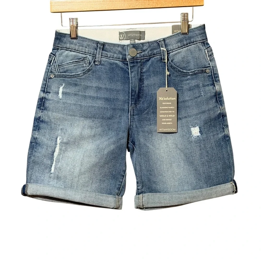 Wit & Wisdom Absolution Distressed Cuffed Denim Shorts Blue Medium Wash Size 0